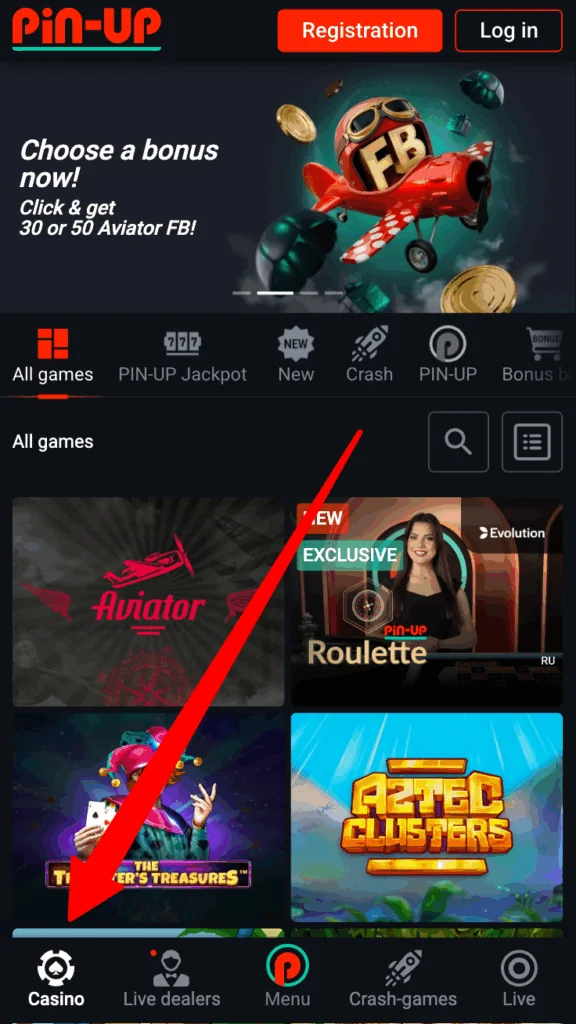 selection of games at Pin Up Casino