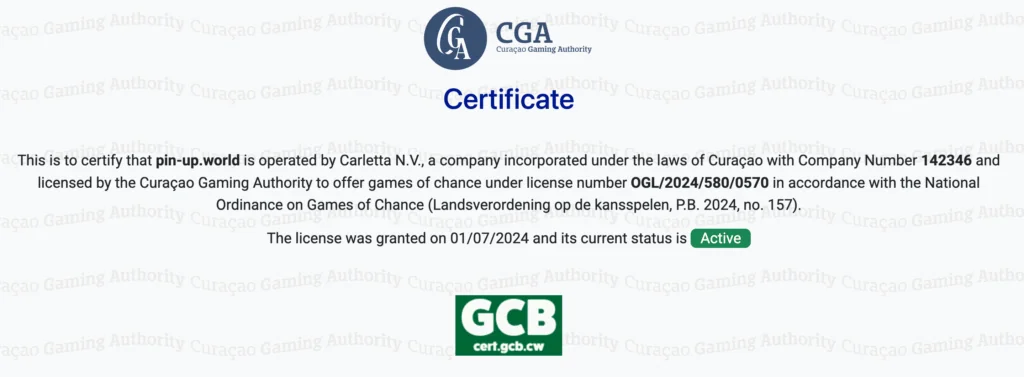 Pin Up Casino Curaçao license