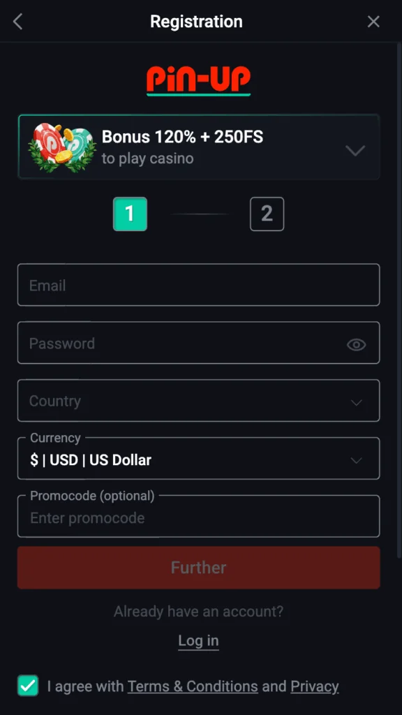 registration at Pin Up Casino